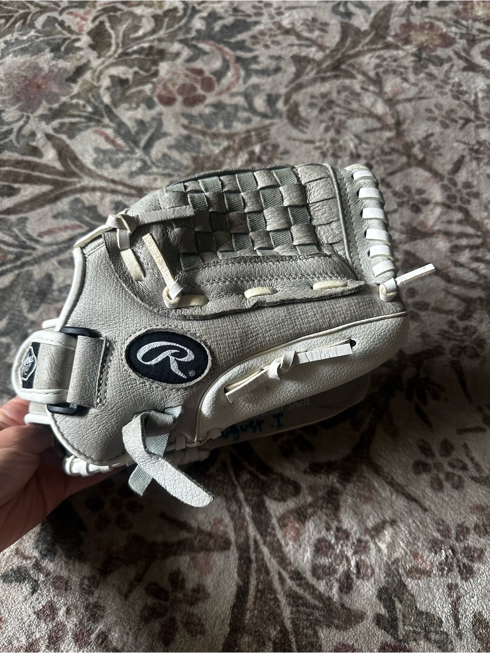Rawlings White and Gray Leather Baseball Glove with Woven Web